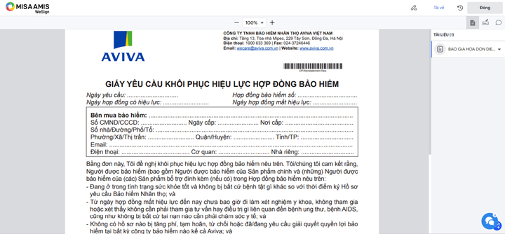 khôi phục hợp đồng bảo hiểm vô hiệu
