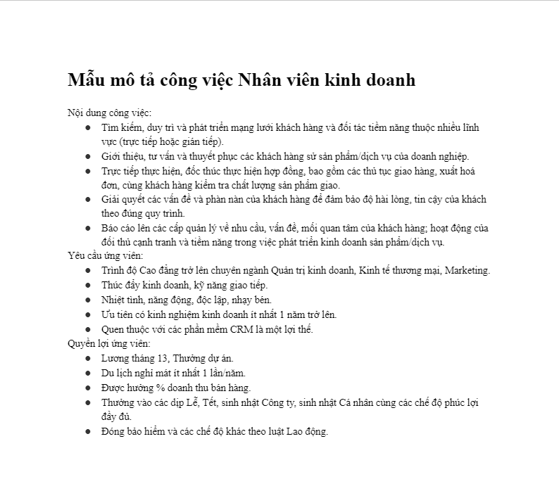 mẫu mô tả công việc nhân viên kinh doanh 2
