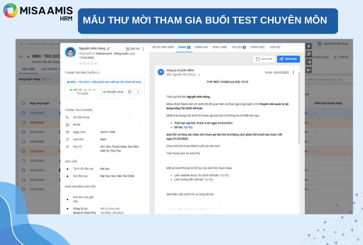 Mẫu thư mời tham gia buổi test chuyên môn