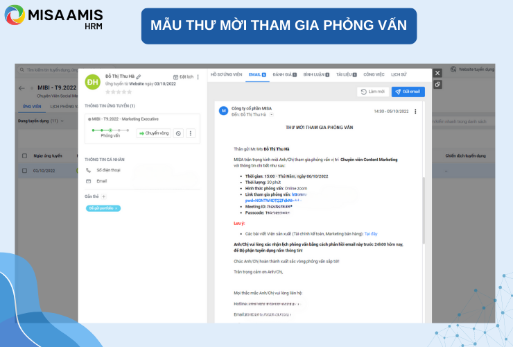 Mẫu thư mời tham gia phỏng vấn