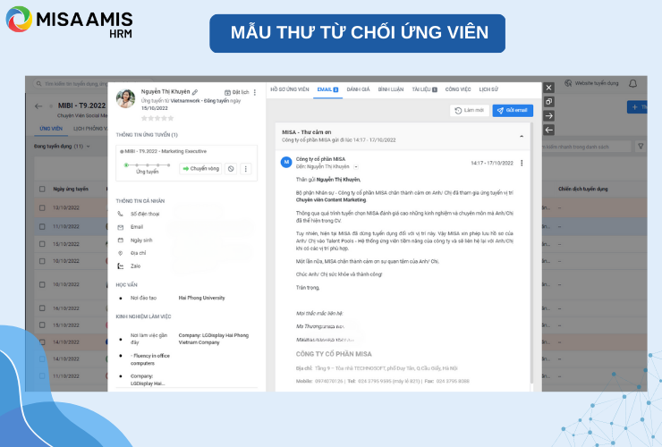 Mẫu thư từ chối ứng viên
