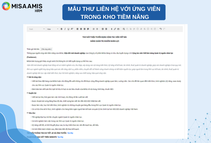 Mẫu thư liên hệ với ứng viên cũ cần viết rõ lý do liên hệ lại với ứng viên