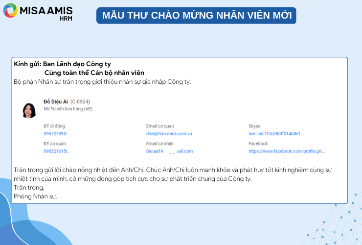 Mẫu thư chào mừng nhân viên mới cần tạo ra bầu không khí thân thiện, gắn bó