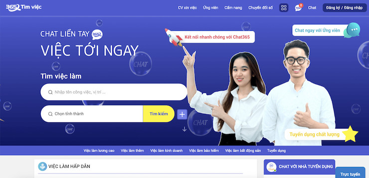 Trang website tuyển dụng Tìm việc 365 có giao diện khá nổi bật
