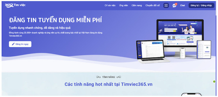 Để tạo được tài khoản đăng tin miễn phí bạn cần mở giao diện của trang web vieclam365