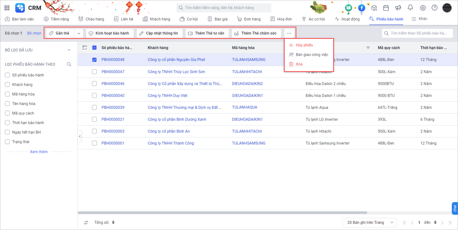 Theo dõi thông tin bảo hành trên phần mềm MISA AMIS CRM. Dùng thử Miễn phí tại đây