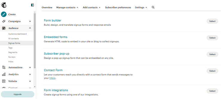 Mẫu đăng ký phần mềm mailchimp