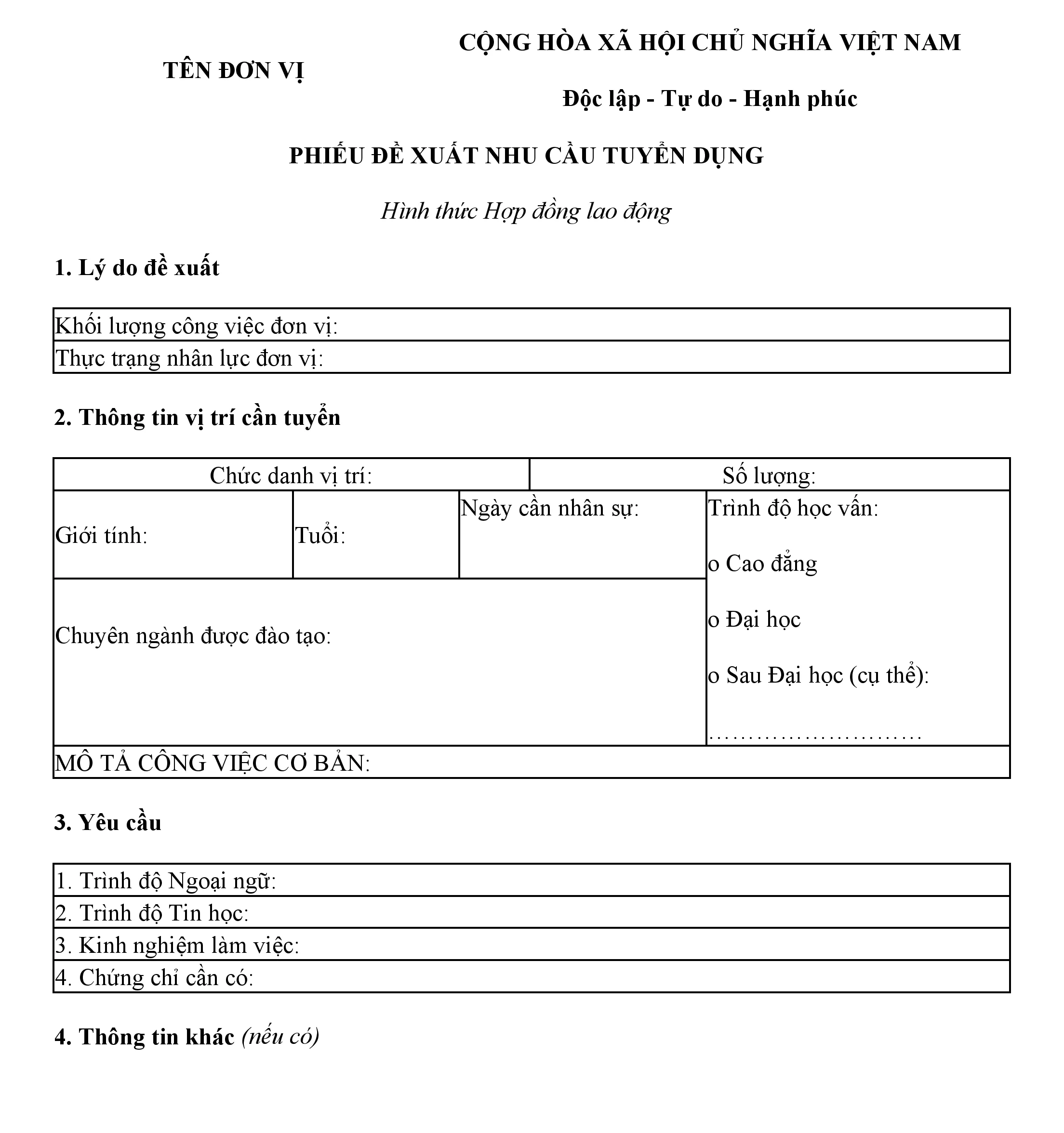 mẫu đề xuất tuyển dụng