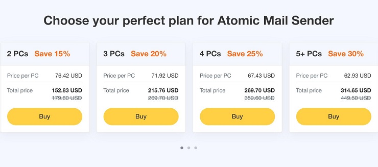 Phần mềm Atomic Mail Sender cung cấp nhiều chương trình khuyến mãi - Nguồn: Atompark.com