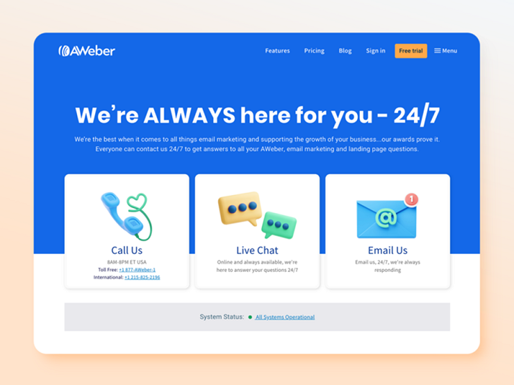 Aweber có dịch vụ hỗ trợ khách hàng khá tốt (Nguồn: Internet)