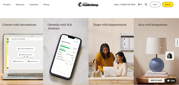 giao diện trang chủ mailchimp