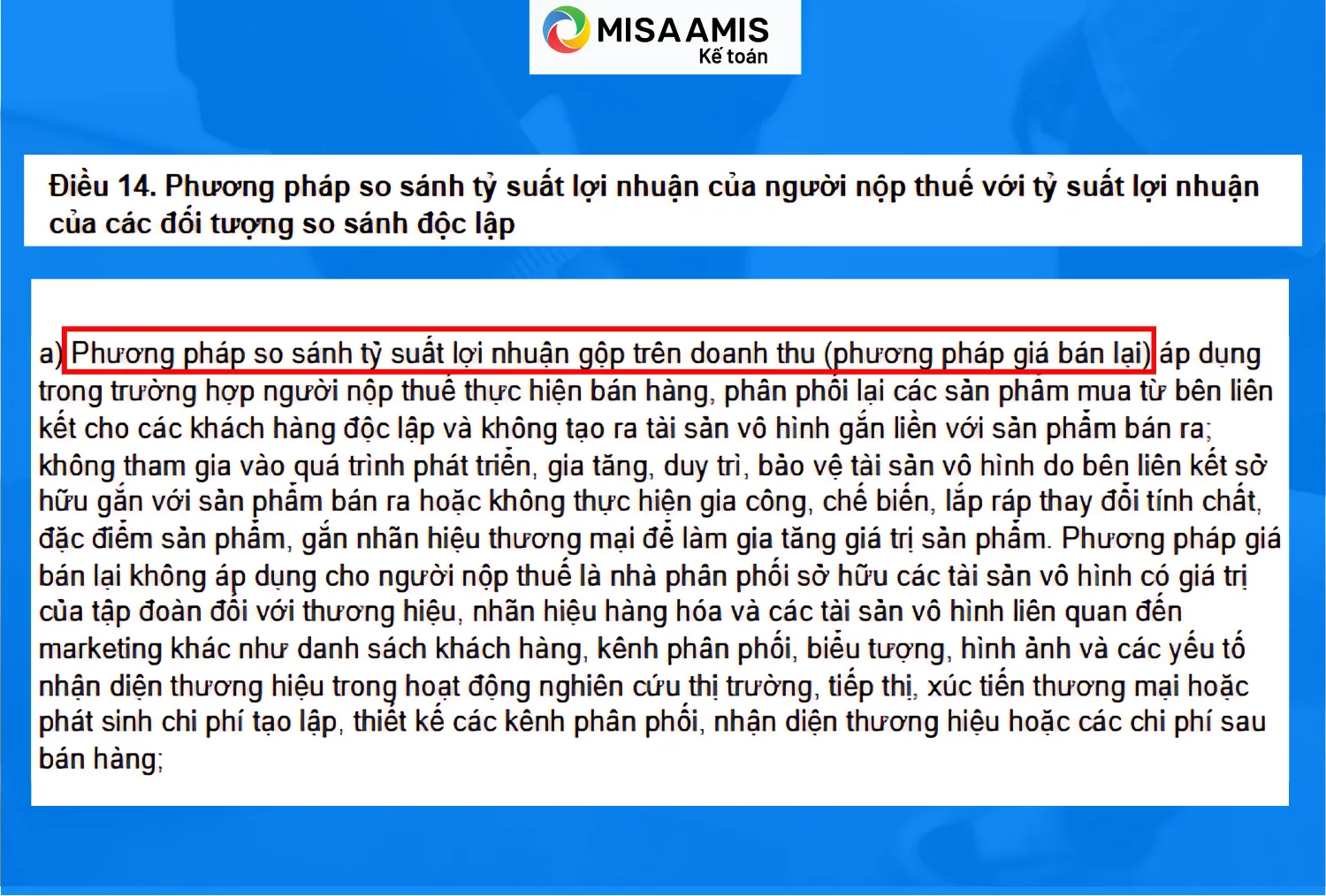 Xác định giá giao dịch liên kết bằng phương pháp giá bán lại