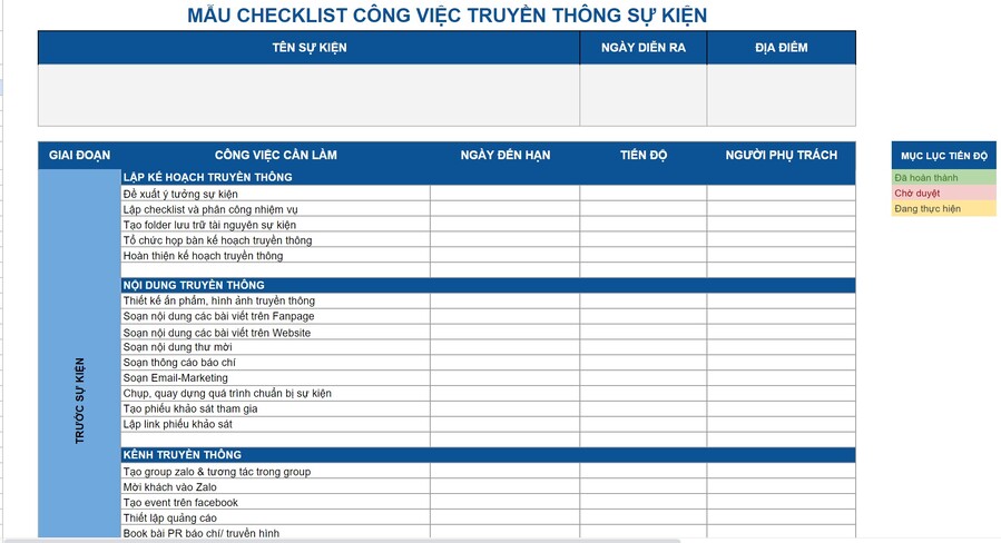 mẫu checklist công việc truyền thông sự kiện