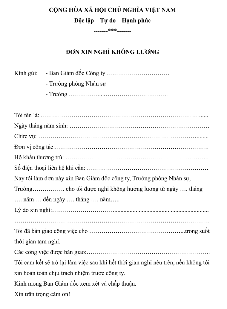 mẫu đơn xin nghỉ phép