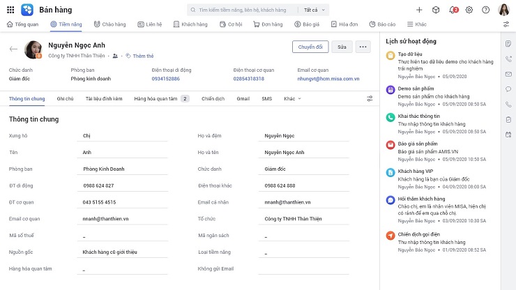 Ứng dụng MISA AMIS CRM cho phép tổng hợp và đồng bộ thông tin nhân khẩu học của khách hàng 