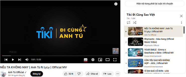 Các sản phẩm âm nhạc trong dự án Tiki đi cùng sao Việt trên youtube