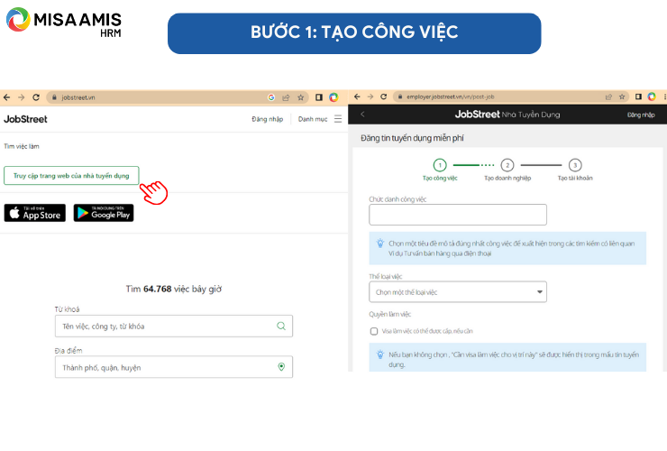 Bước 1: Tạo công việc trên trang tuyển dụng Jobstreet