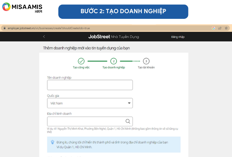 Bước 2: Tạo doanh nghiệp