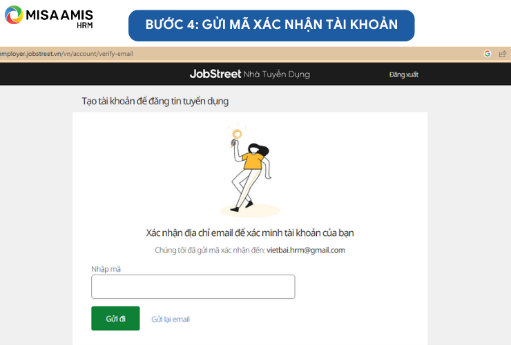 Bước 4: Gửi mã xác nhận tài khoản
