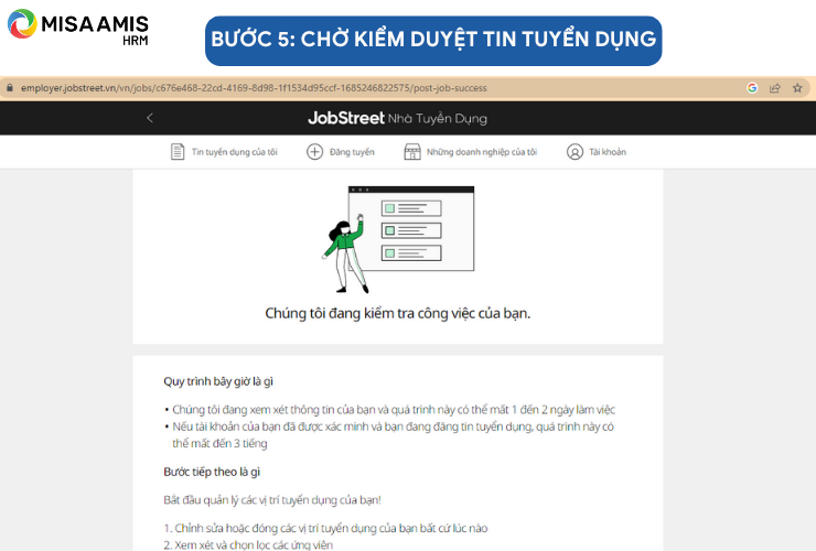 Bước 5: Chờ kiểm duyệt tin tuyển dụng