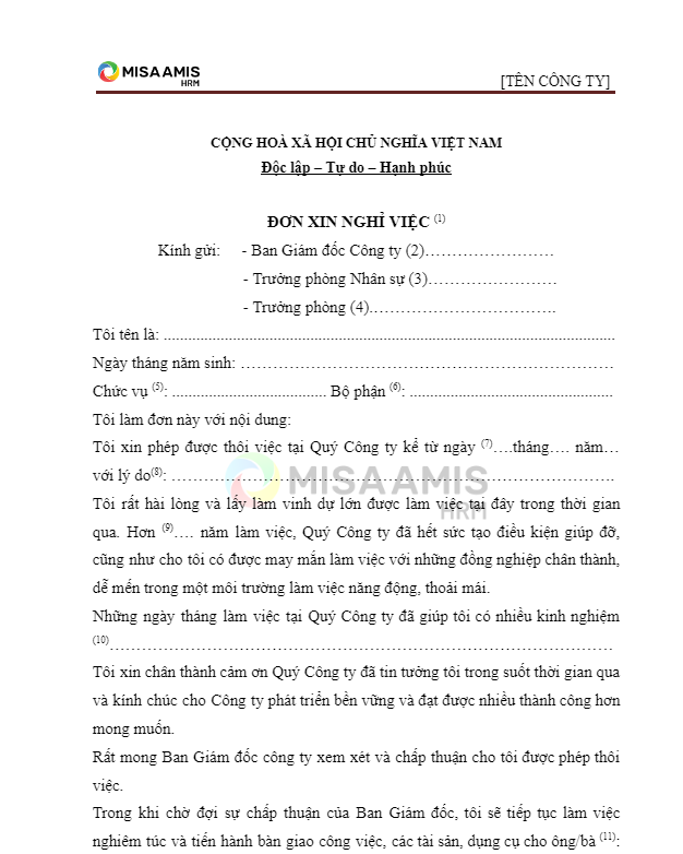 Mẫu đơn xin nghỉ việc 1