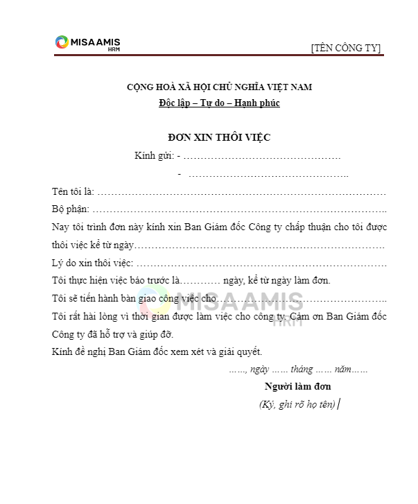 Mẫu đơn xin nghỉ việc 4