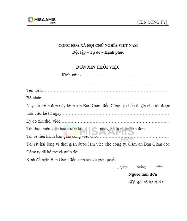 Mẫu đơn xin nghỉ việc 5 