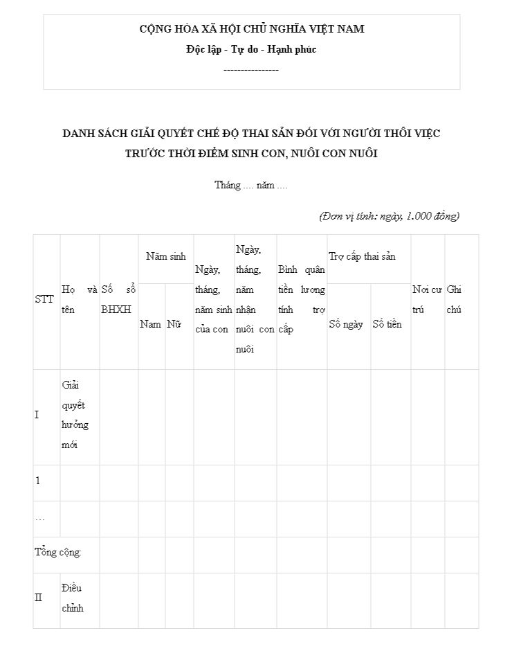 mẫu đơn xin hưởng chế độ thai sản