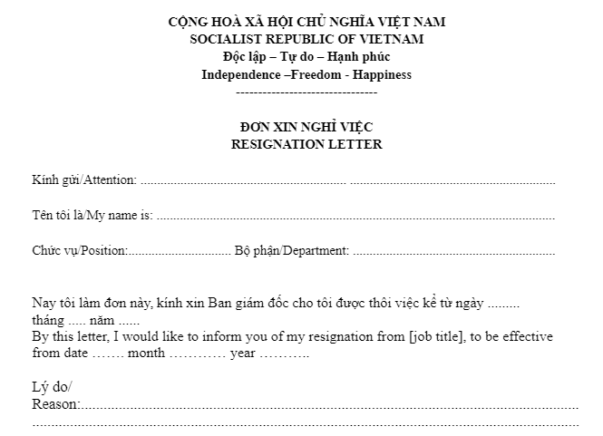 mẫu đơn xin nghỉ việc