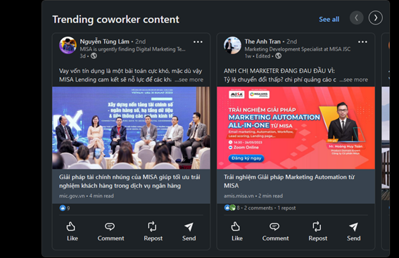 MISA luôn cập nhật các tin tức mới nhất trên tài khoản LinkedIn của doanh nghiệp