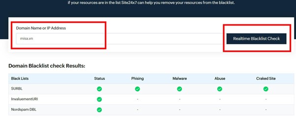 Domain misa.vn không nằm trong blacklist