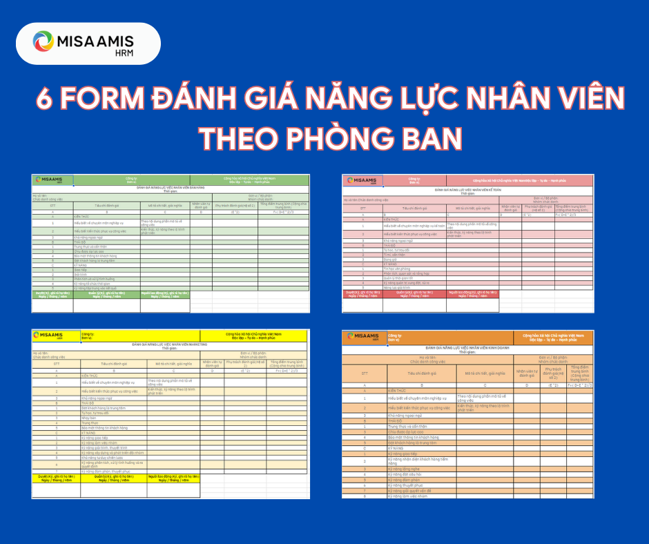 Form đánh giá năng lực nhân viên theo phòng ban