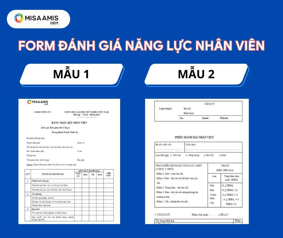 Form đánh giá năng lực nhân viên 2 mẫu