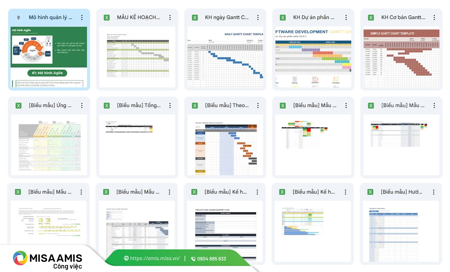 bộ mẫu 17 file excel quản lý dự án