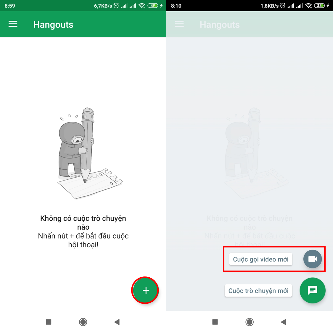 Tạo cuộc họp video mới trên Google Hangouts