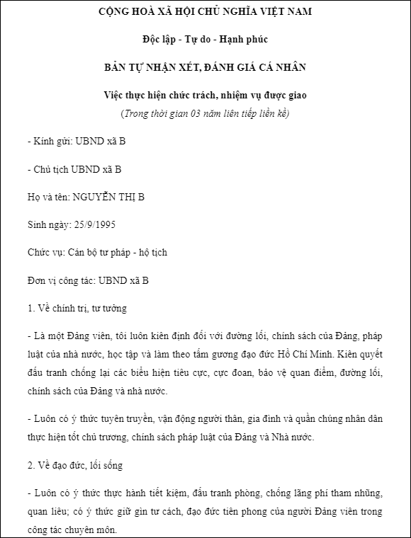 Mẫu tự đánh giá nhân viên trong công việc 2