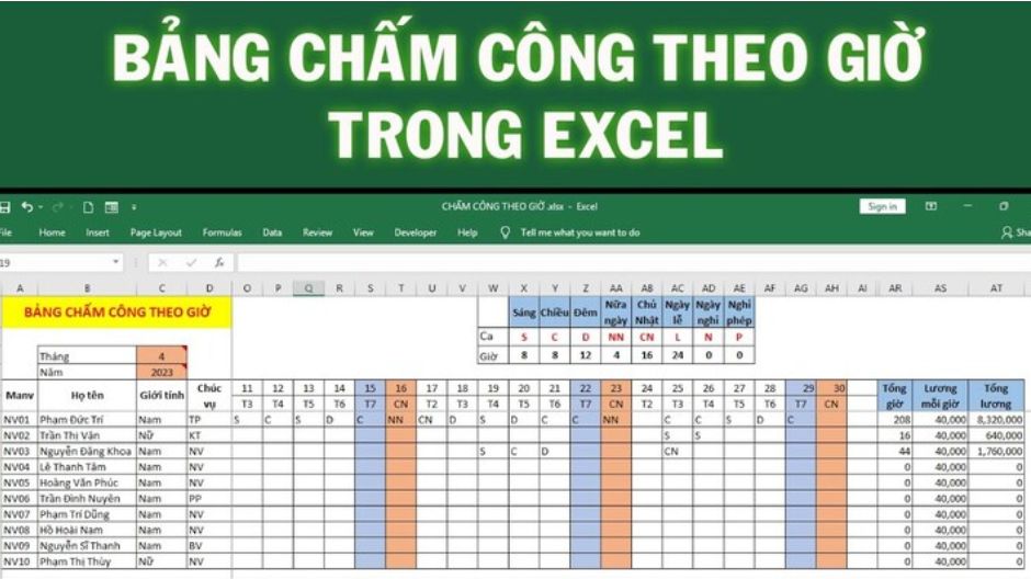 bảng chấm công theo giờ