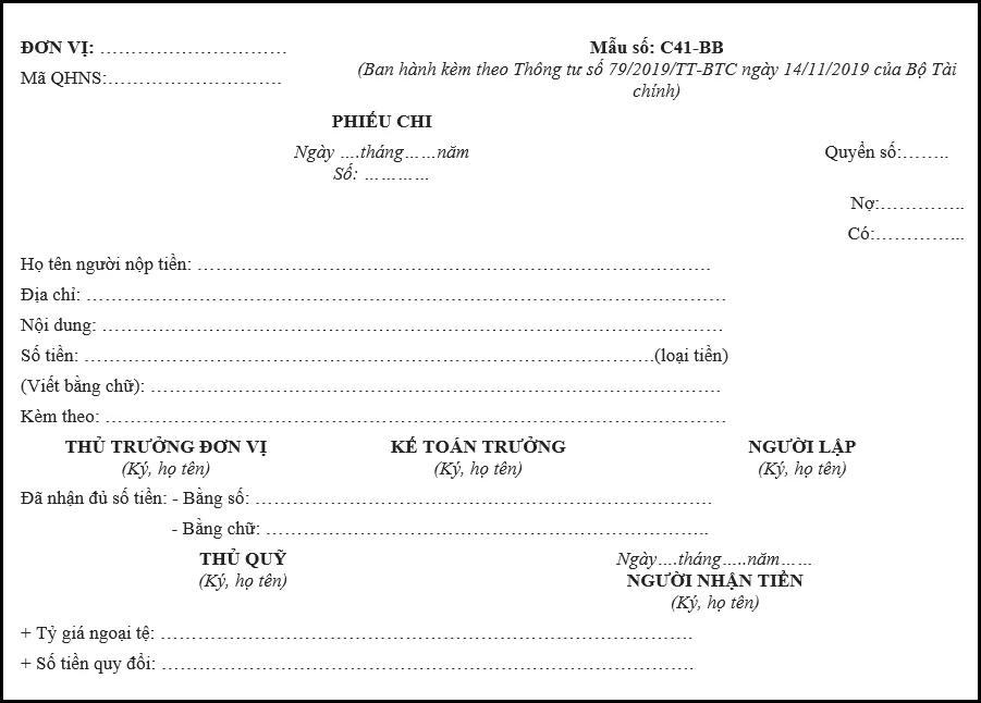 Mẫu phiếu chi theo thông tư 79