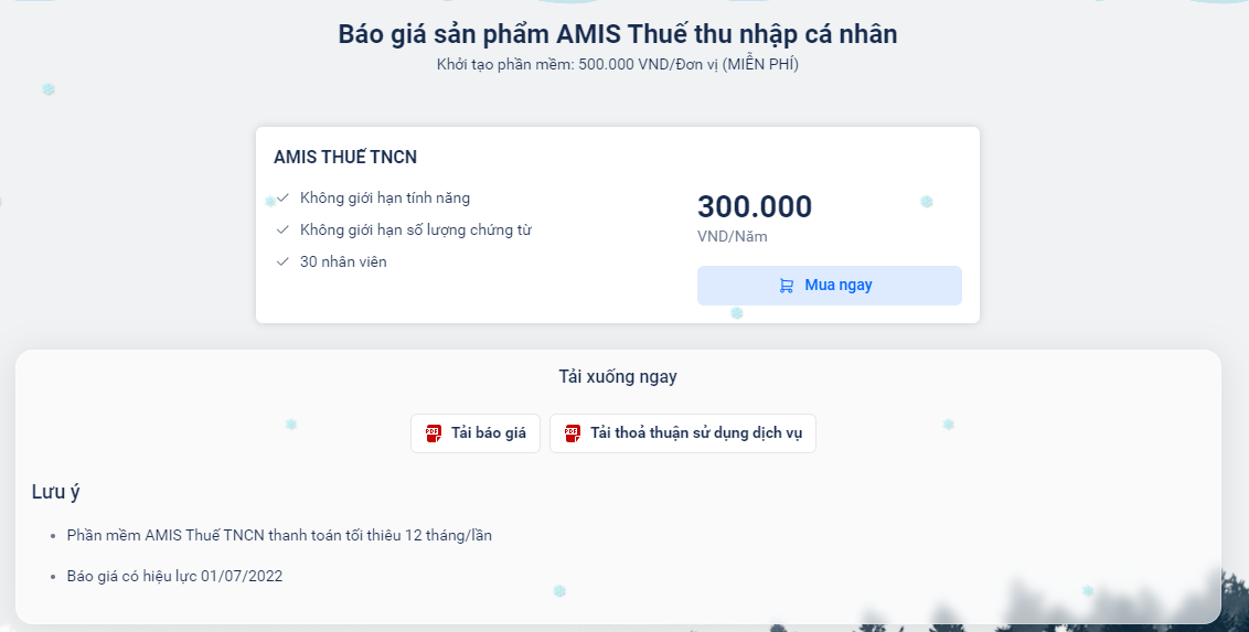 bảng báo giá chứng từ khấu trừ thuế TNCN