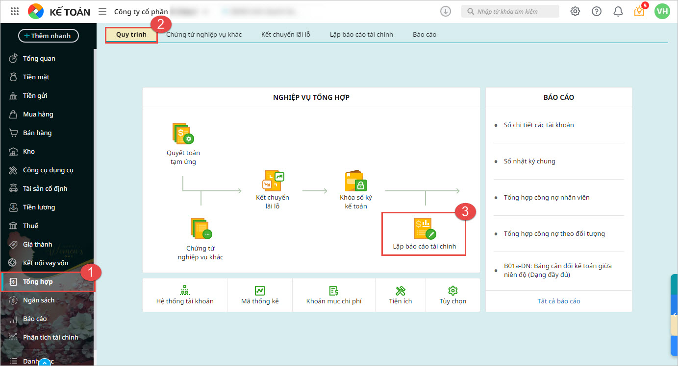 Demo tính năng tự động lập báo cáo tài chính trên phần mềm kế toán online MISA AMIS