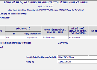 Báo cáo sử dụng chứng từ khấu trừ thuế TNCN