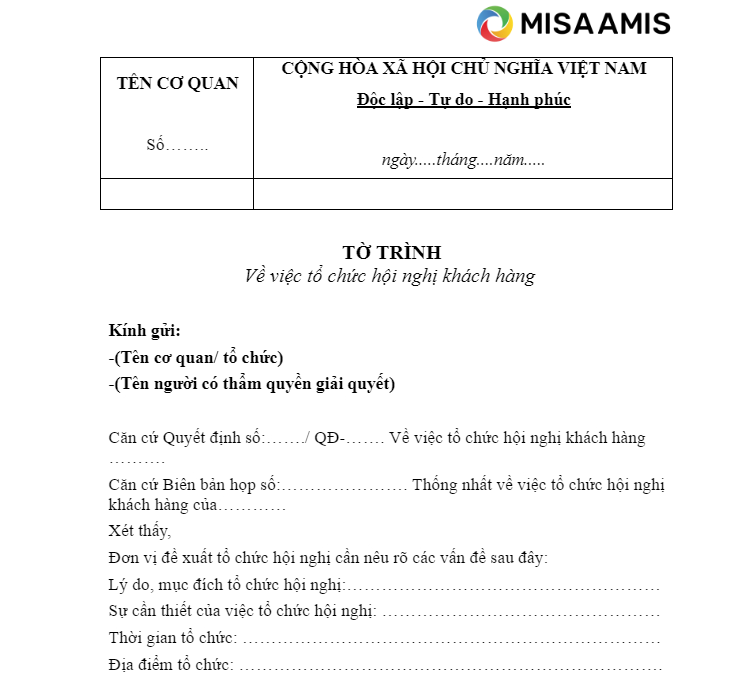 mẫu tờ trình đề nghị tổ chức hội nghị