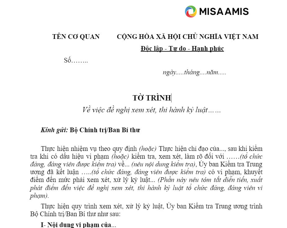 tờ trình kỷ luật