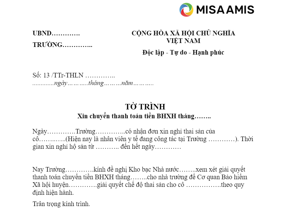 Văn bản xin thanh toán BHXH