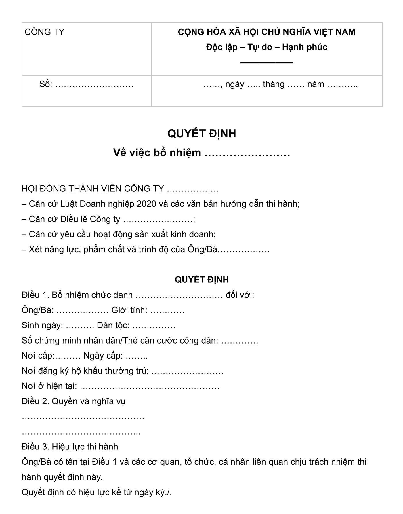Quyết định thăng chức 