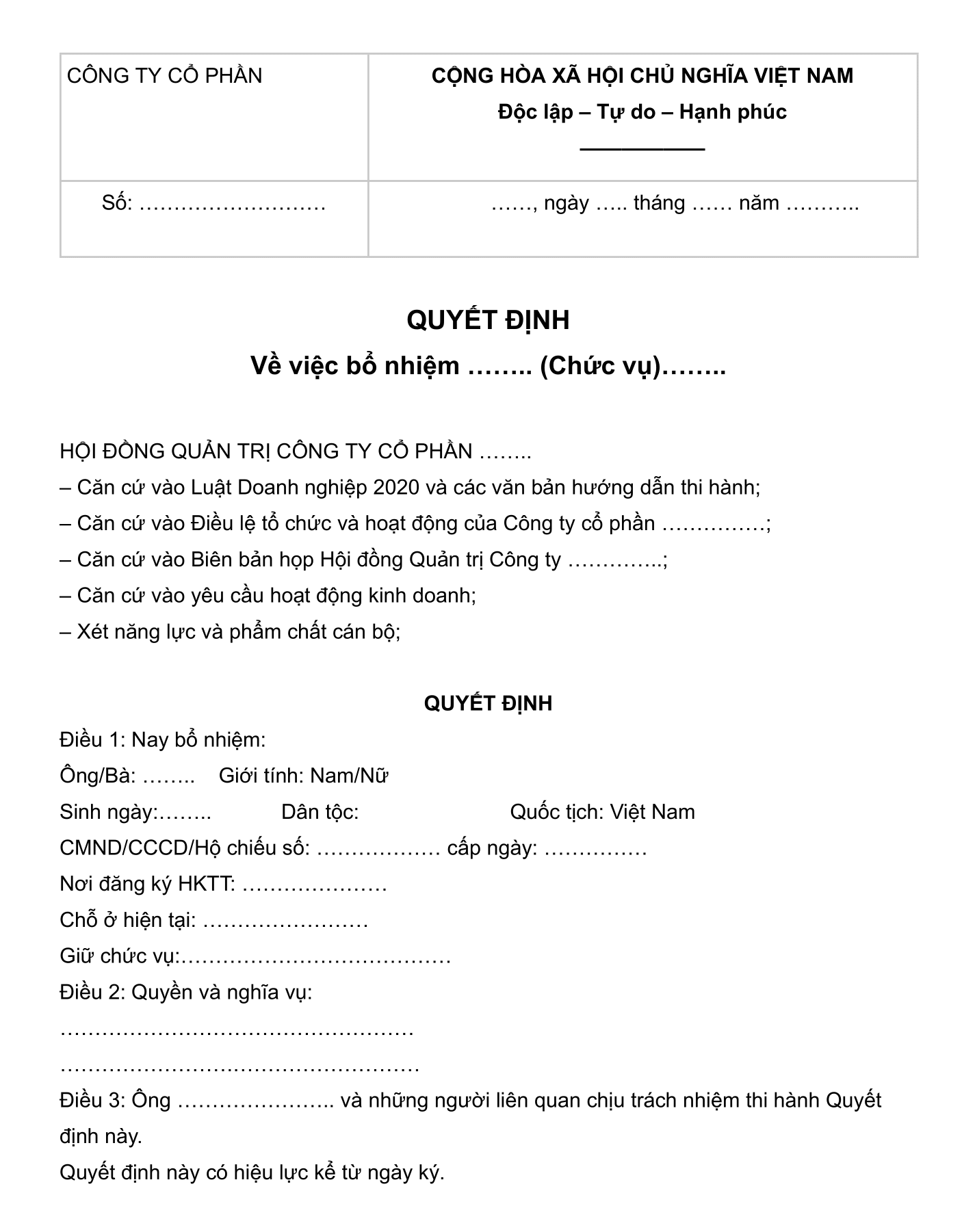 quyết định thăng chức