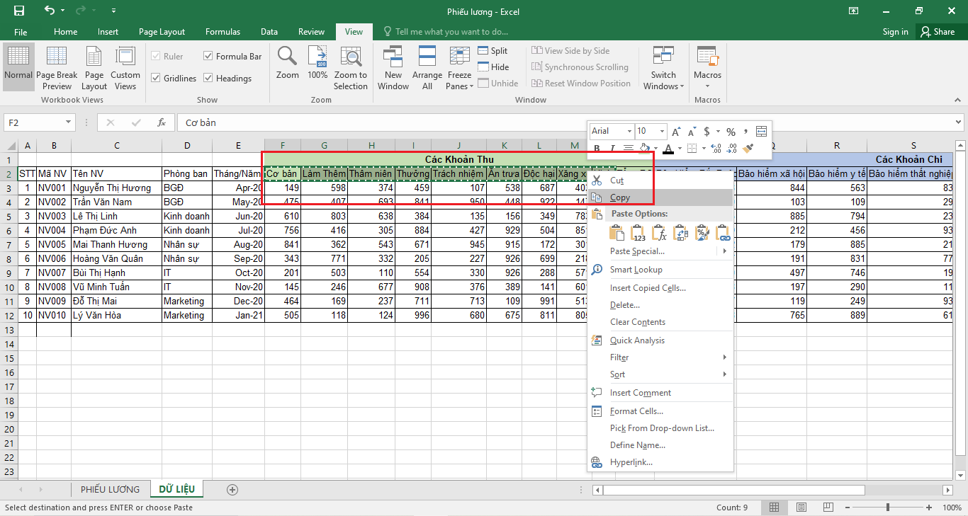 cách làm phiếu lương hàng loạt trên excel