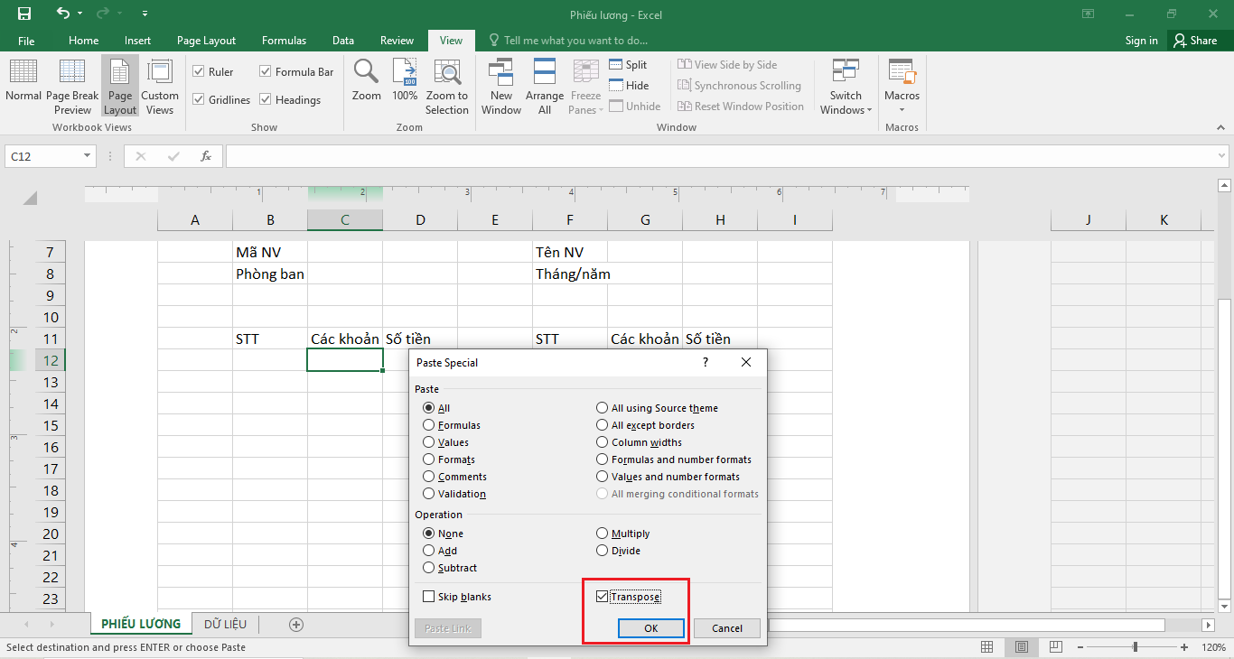 cách làm phiếu lương hàng loạt trên excel