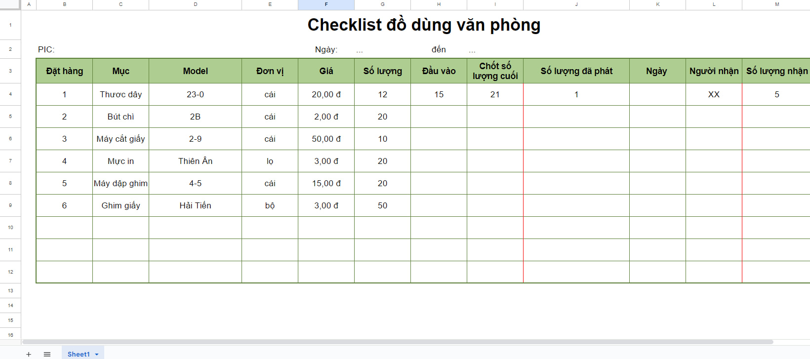 file checklist quản lý tài sản