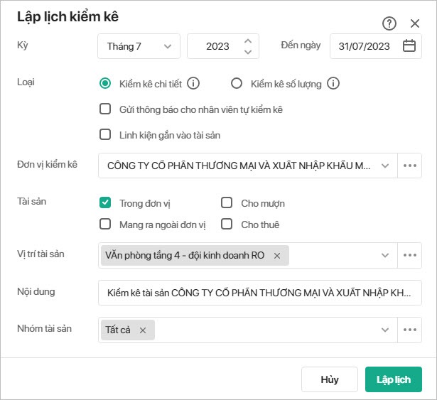 kiểm kê tài sản cho cán bộ